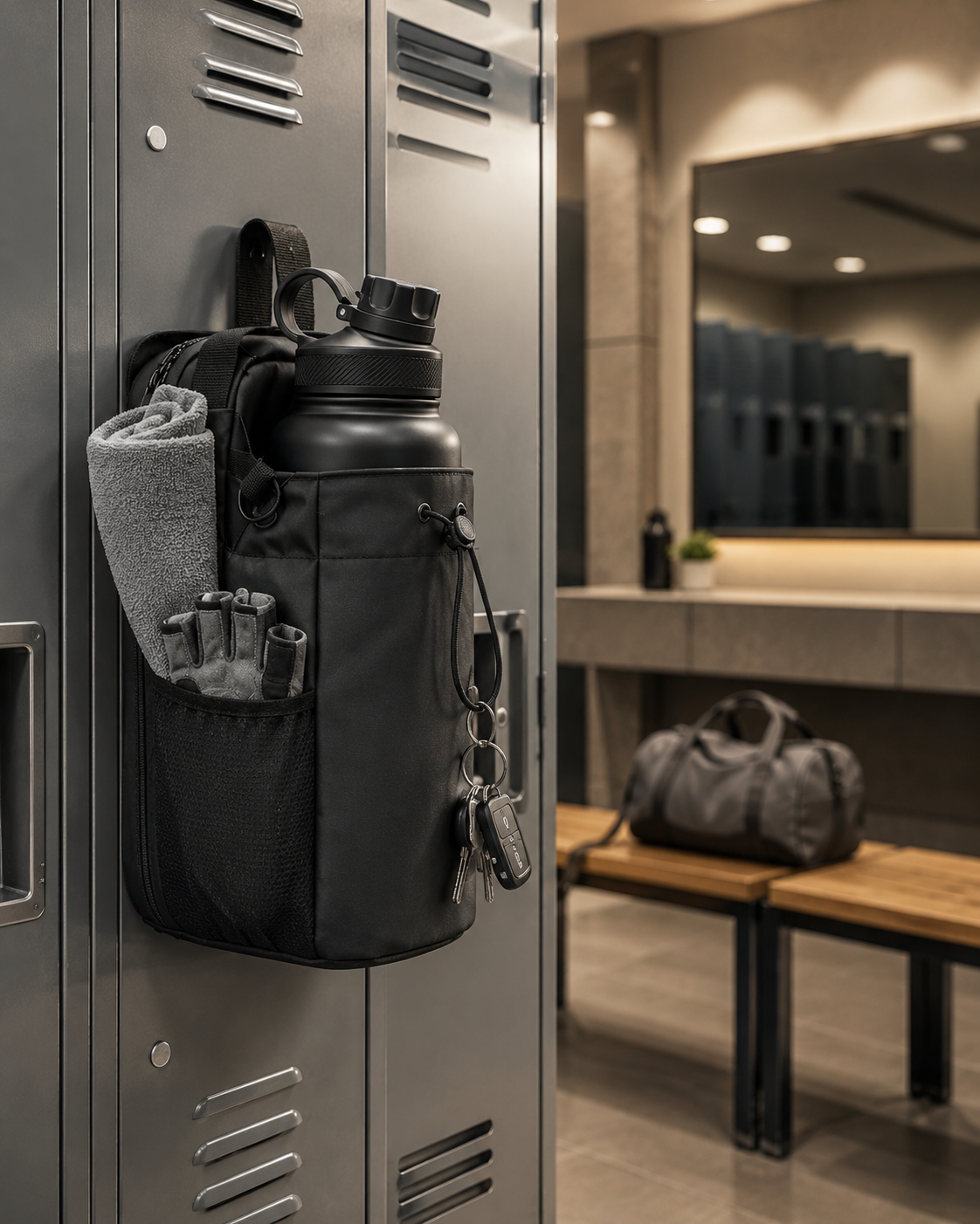 RackVault Magnetic Gym Bag | Bottle & Essentials